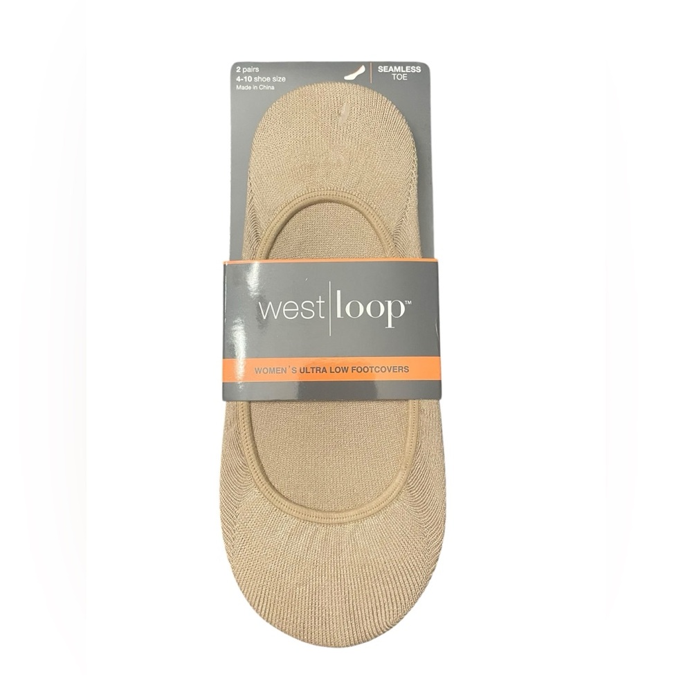 West Loop Women’s Ultra Low Footcovers 2 Pairs Shoe Size 4-10 Beige No Show Sock